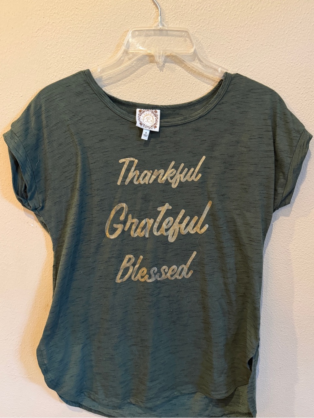 Thankful Grateful Blessed Women's Short Sleeve Tee - Olive - Small